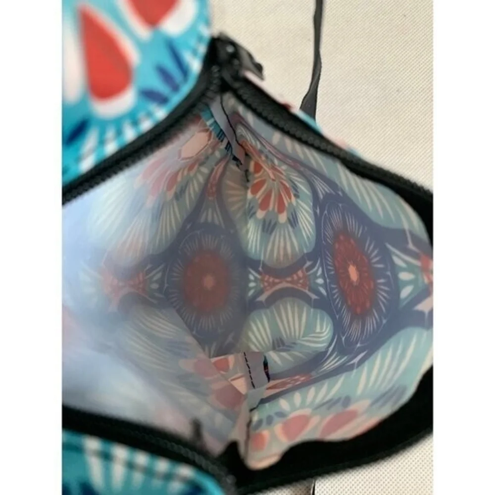 Mini Pocket Bag Blue Red Floral Nylon Wetbag Front Badge Strap VG